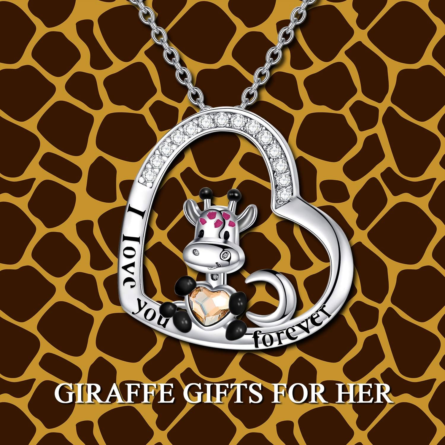 AOBOCO Giraffe Necklace 925 Sterling Silver I Love You Forever Heart Pendant Necklace - Image 5