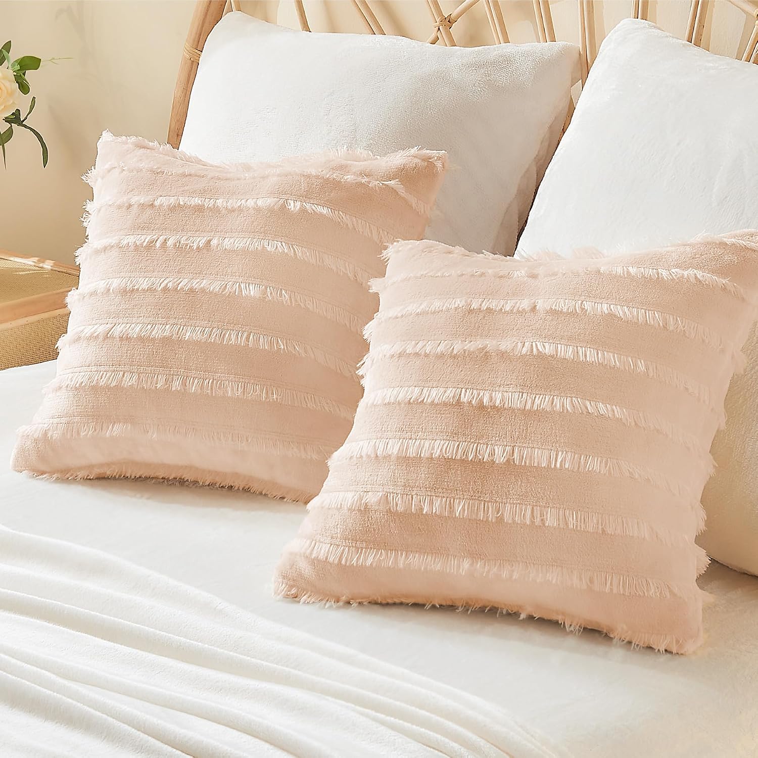  Velvet Pillow Covers with Zipper, Boho-Coral, 18x18 Inches, 2 Pack | Super Soft, Cozy Luxury Feel, Square Decorative Pillow Covers, for Bedroom Sofa Couch, All-Season Comfort, Easy Care