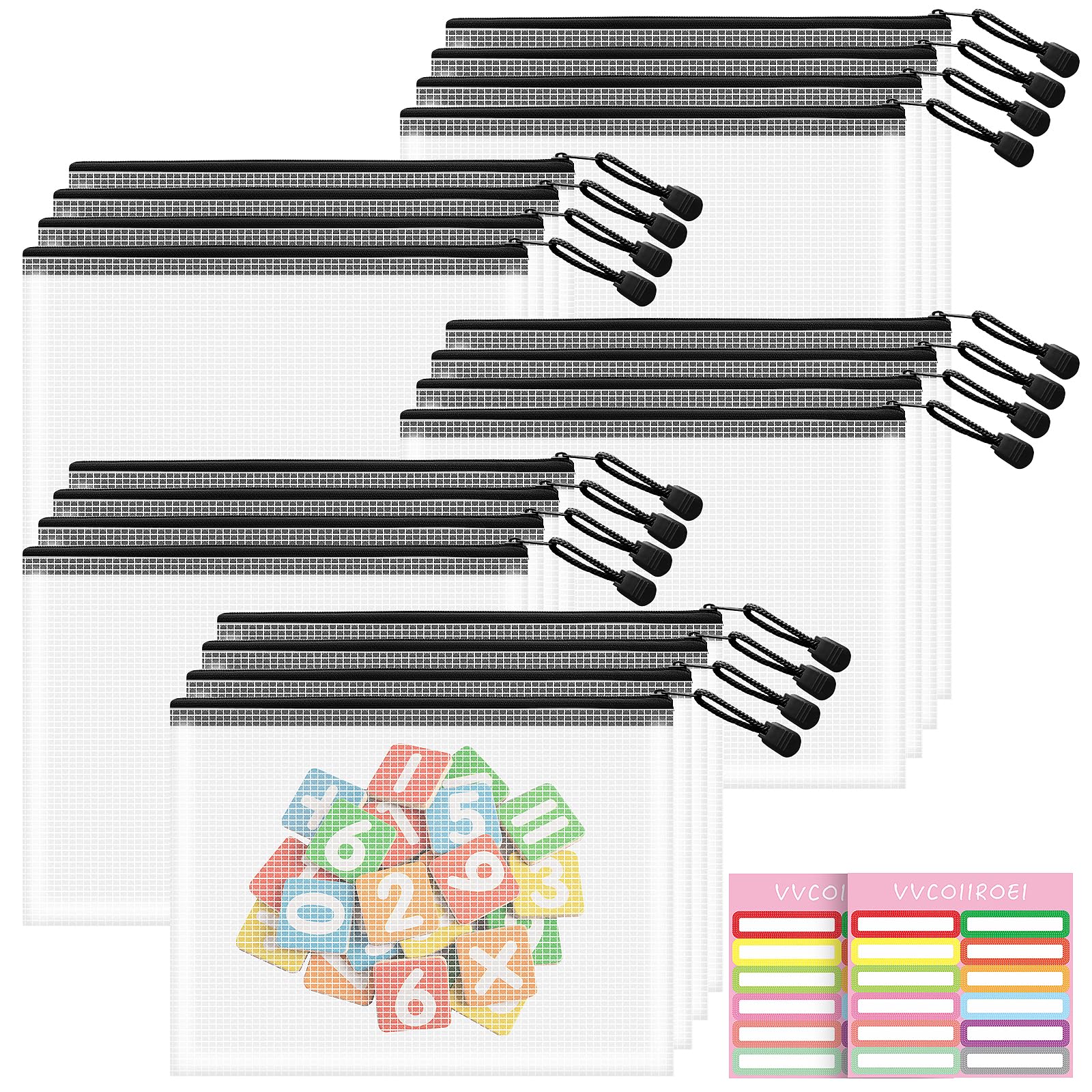 20pcs Mesh Zipper Pouch Bags Small, A5 9.4x7.1 Inches, Zipper Pouches for Classroom, Organizing Bags for Home, Office and Puzzle Storage