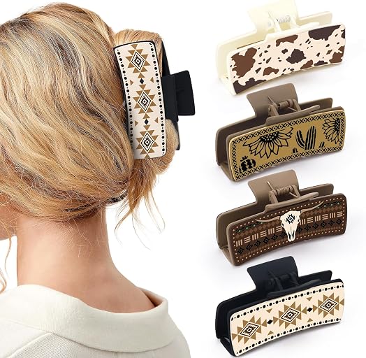 Western Leather Hair Claw Clips Sunflower Floral Square Claw Clips