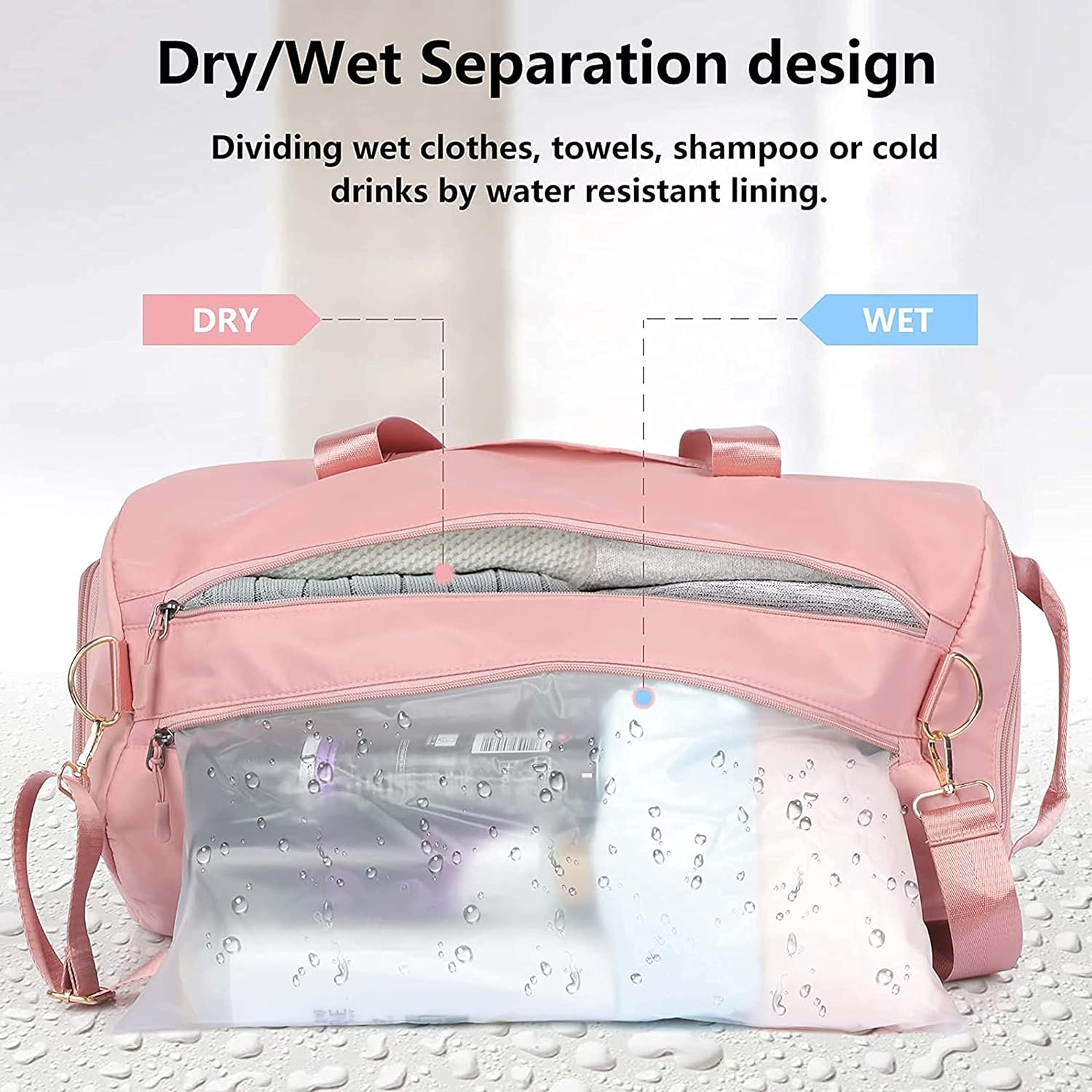 Storite Nylon 46 cms Foldable Travel Duffle Bag, Sports Gym Shoulder Handbag for Women Outdoor Weekend Bag with Shoe and Wet Clothes Compartments (46x23x23 cm), Pink, 46x23x23cm-Pink, Travel bag