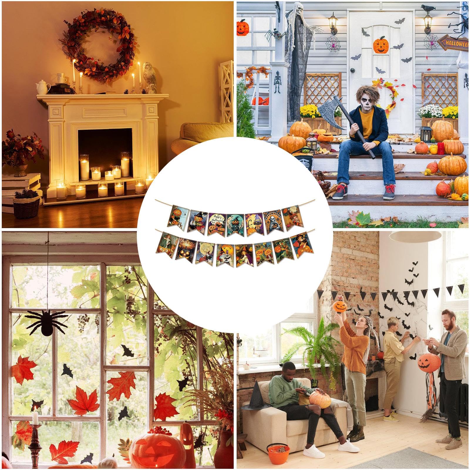 Vintage Halloween Banner - 17-teilige Kürbis Wimpelkette | Deko Für Party, Zuhause & Büro