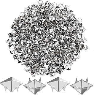 1200 Pieces 10 mm Silver Pyramid Studs for Clothing,Four-jaw Square Metal Studs with Awl for Clothing Bag Leather Shoes Jewelry DIY Craft