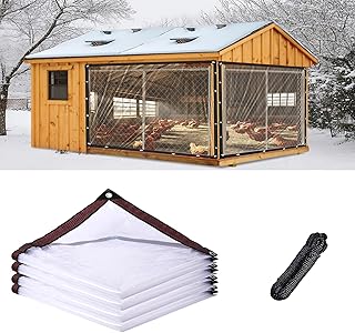 9.8 x 16.4 FT Chicken Coop Cover for Winter, Waterproof & Anti-Tear Chicken Coop Insulation with Rope, Chicken Run Sidewalls, Windproof Clear Tarp for Chicken Run