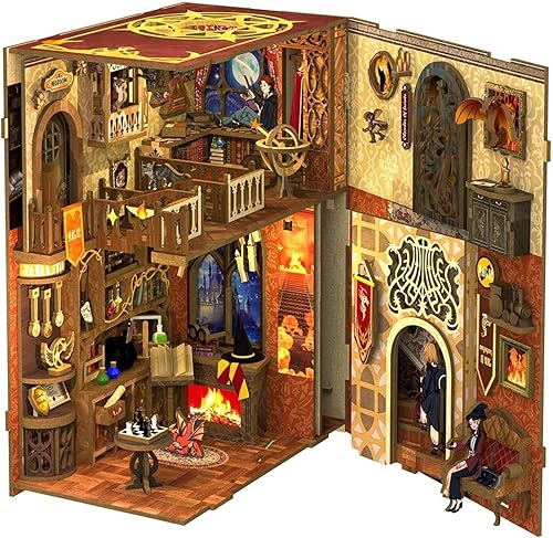 Miniatura 2 de Fsolis Kit de Rincón de Lectura, Kit de Manualidades para Casa en Miniatura 3D, Rompecabezas de Madera para Adultos, Libro Mágico, Sujetalibros