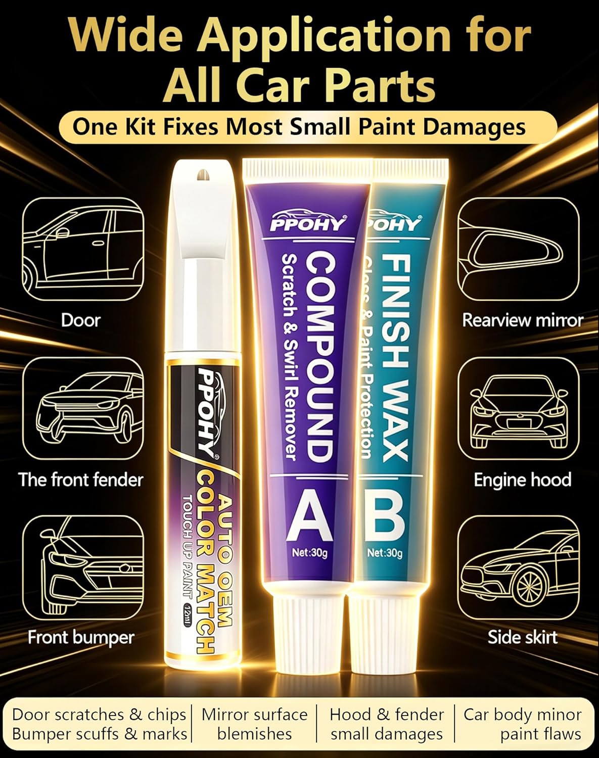 Summit White(GAZ/WA8624) Touch Up Paint for GMC with A/B Wax OEM Exact Match,Scratch Repair Kit,2-In-1 Tip/Brush,Quick Dry Anti-Rust Waterproof Paint Sierra,Yukon,Canyon,Acadia,Terrain
