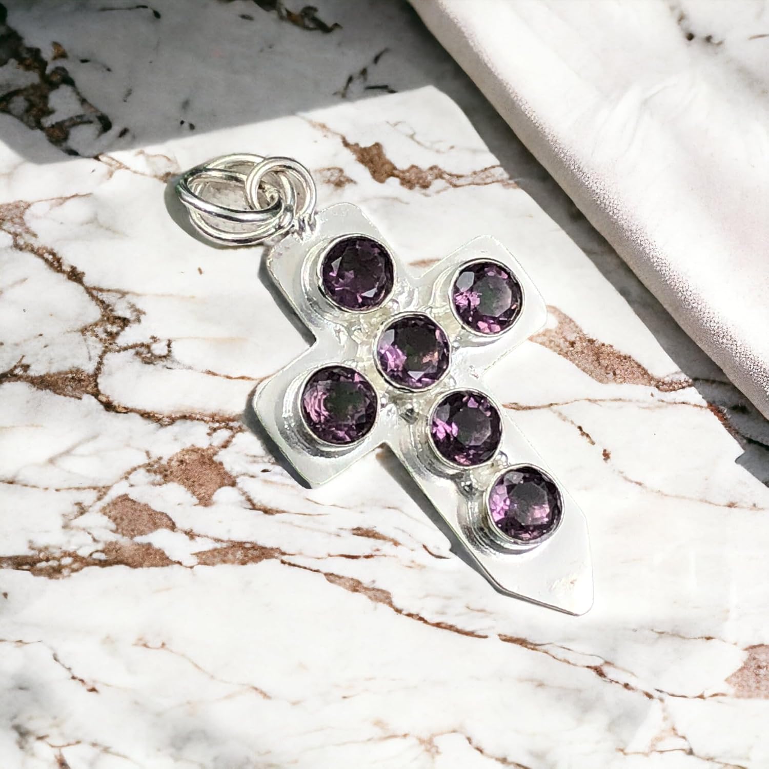 Natural African Amethyst Gemstone 925 Sterling Silver Handcrafted Designer Cross Pendant 1.80" Long Gemstone Jewelry Cross Pendant For Christmas, New Year Gift Unisex Pendant Jesus Pendant