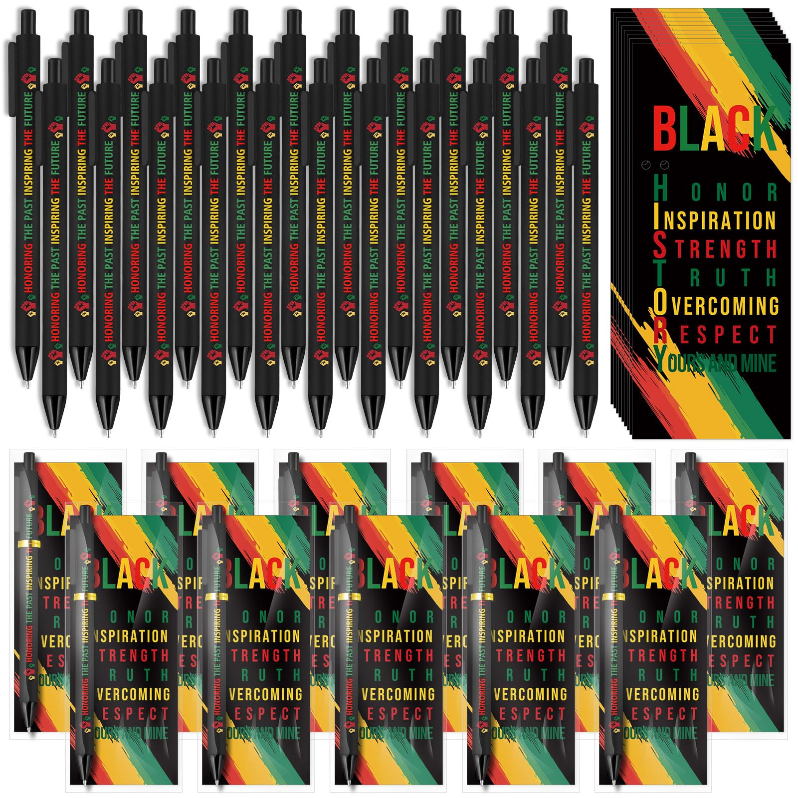 Sayglossy 60 Sets Black History Month Gifts Inspirational Ballpoint Pens and Bookmarks Bulk Black History Party Favors Decorations for African