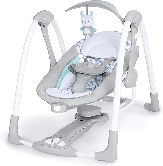 Ingenuity, ConvertMe 2-in-1 Compact Portable Baby Swing & Infant Seat, 5 Automatic Swing Settings, Soothing Vibrations, 12 Melodies, 4 Nature Sounds - Raylan, Ages Newborn to 9 Month,