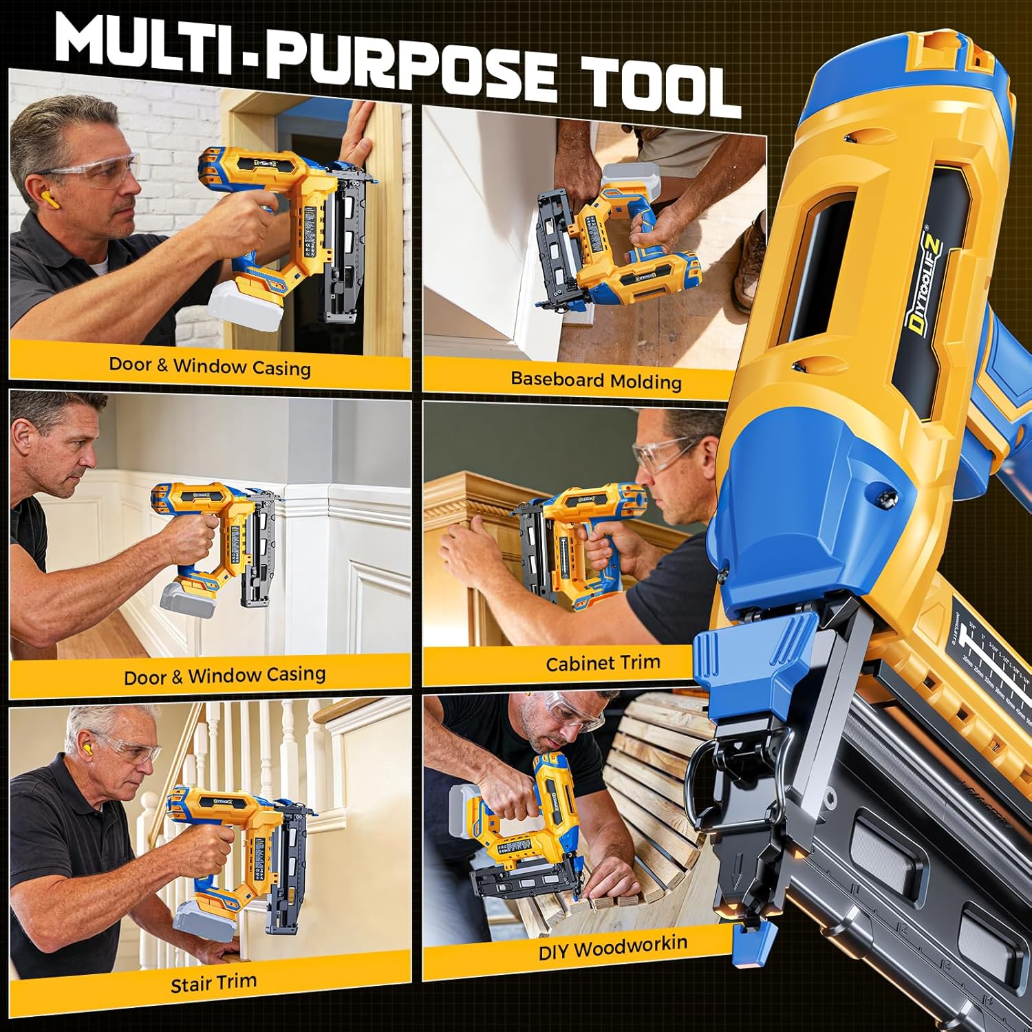 Cordless 16GA Finish Nailer Compatible with Dewalt Battery, Straight Power Motor Tool 20V,Tool-Free Adjustment, Dual Firing Modes Brad Nail Gun for Woodworking & Finish Work