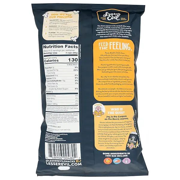 LESSEREVIL Organic Real Cheddar Popcorn, 4.6 OZ 2