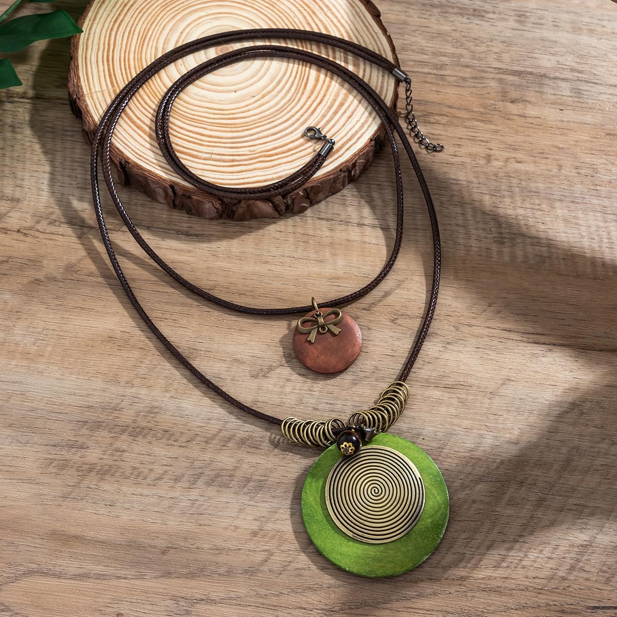 Long Boho Necklaces for Women Stacking Leather Cord Wooden Disc Pendant Necklaces Choker Vintage Adjustable Trendy Necklace Jewelry Gift - Image 8
