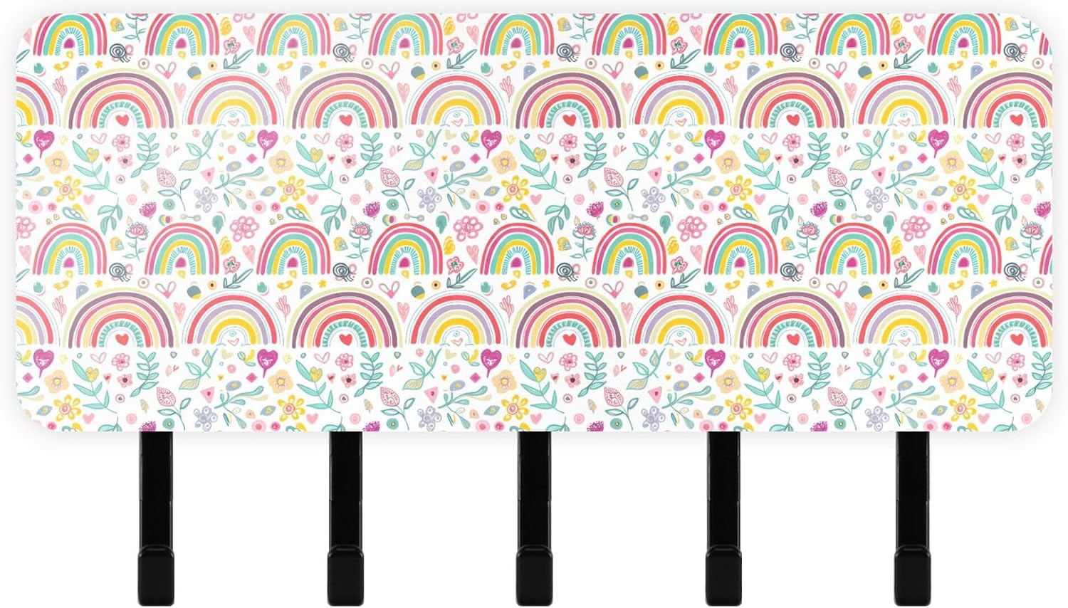 Colorful Rainbows Key Holder for Wall with Mail Organizer & 5 Key Hooks Decorative Key and Mail Holder for Hallway Kitchen Office Farmhouse Decor,7.1" x 4.1" x 1.2"