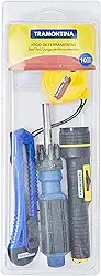Tramontina 43408123, Kit Ferramentas 10 Peças, com 1 Trena Estilete Lanterna Chave com Adaptador 6 Ponteiras