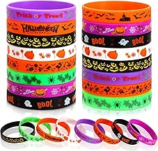 JUNEBRUSHS Halloween Party Favors, 24pcs Halloween Silicone Bracelets Rubber Wristbands for Halloween Party Decorations Trick or Treat Goodie Bag Stuffers Fillers Accessories Supplies(8 Designs)