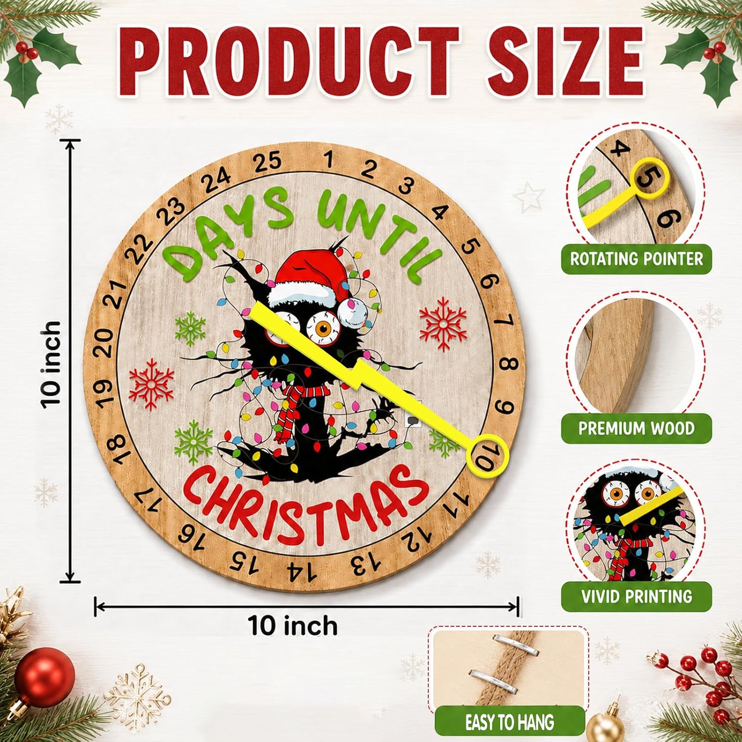 Christmas Countdown Sign 2026, Reusable Hanging Wall Plaque with Hemp Rope image 2