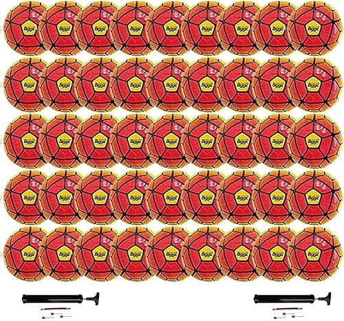 Biggz Paquete de 50 pelotas de fútbol duraderas al por mayor a granel - tamaño 5 con bombas de mano