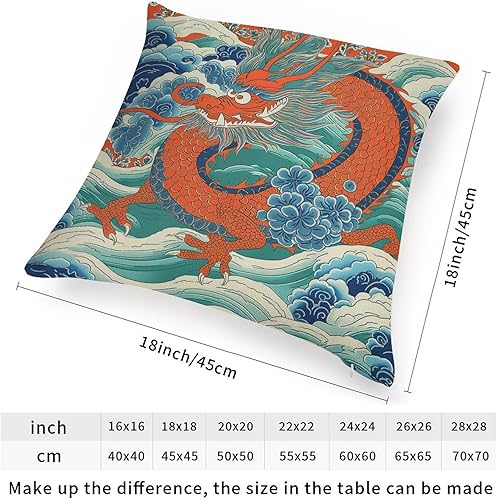 Miniatura 2 de ArogGeld Fundas de cojín con diseño de dragón asiático y verde azulado, color naranja, azul marino, turquesa, funda de cojín asiática escénica chic