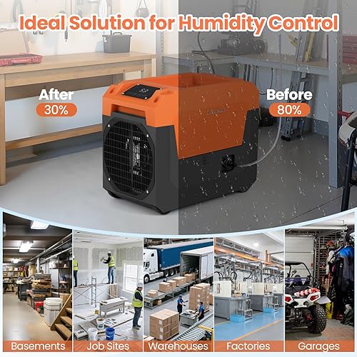 Miniatura 7 de COSTWAY Deshumidificador comercial de 140 pintas con bomba, deshumidificador industrial portátil con manguera de drenaje para sótanos, lugares de