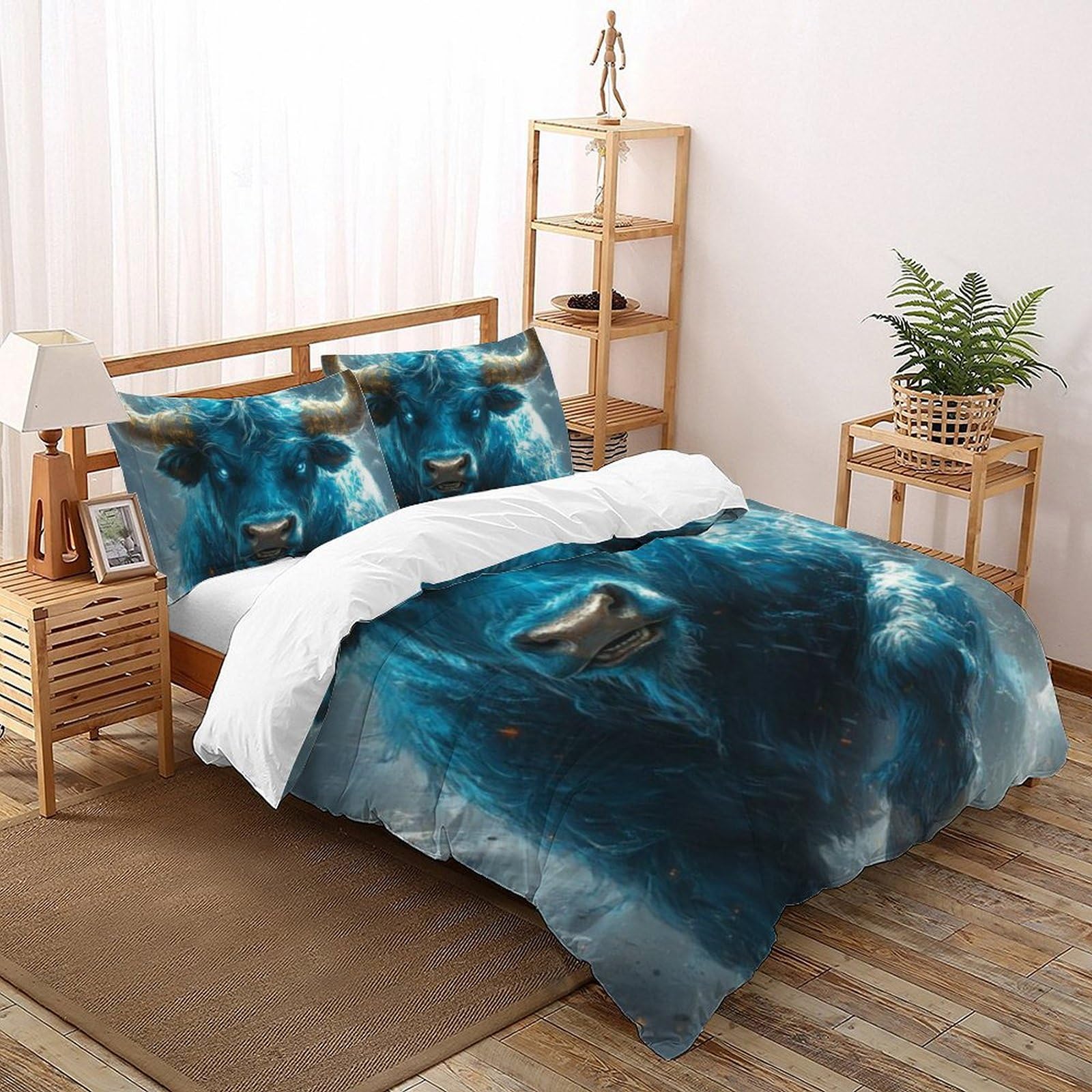 Housse de couette vaches 3D microfibre animaux literie double 200x200cm pour chambre enfant