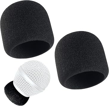 Microphone Capsule Inside Windscreen Foam Replacement for Beta58 SM58 and Universal Mic Handheld Head Grille Interior Replacement, 2 Pack Black