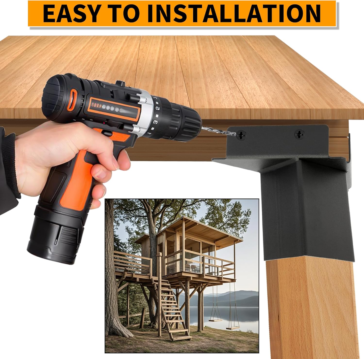 ECOTRIC Deer Stand Brackets 4x4 Deer Blind Brackets, 4Pcs Compound Angle Platform Bracket for Deer Hunting, Shooting Shack, Observation Decks, Tree Houses, Swing Sets, Outdoor Platforms