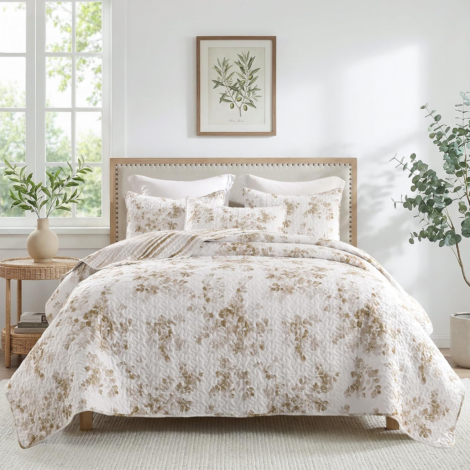 HORIMOTE HOME Queen Size Floral Quilt Set, Botanical Reversible Toile Rustic Bedspreads, Vintage Flower Coquette Cottagecore Farmhouse Bedding Set, Soft Lightweight Coverlet for All Season 3 Pieces