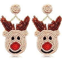 Christmas Earrings for Women Beaded Holiday Reindeer Bulb Boot Earrings Handmade Christmas Tree Drop Dangle Earrings Festive Jewelry Gifts