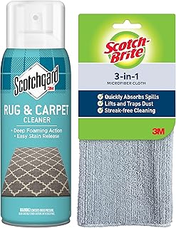 Rug & Carpet Cleaner, Fabric Cleaner Blocks Stains, Cleaning Sprays Make Cleanup Easier, 14 oz + Scotch-Brite 3-in-1 Microfiber Cloth