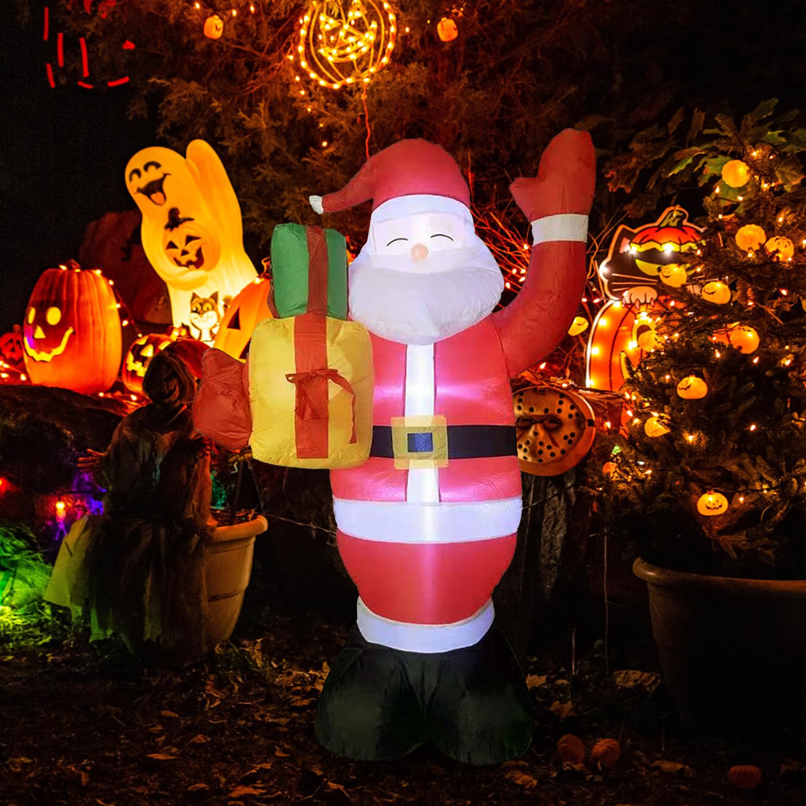 150CM Aufblasbarer Weihnachtsmann mit LED Licht Riesige Aufblasbare Weihnachtsmann,Dauergebläse Innen und Außenbereich, Weihnachtsmann Party Weihnachtsaufblasbare Gartendekorationen