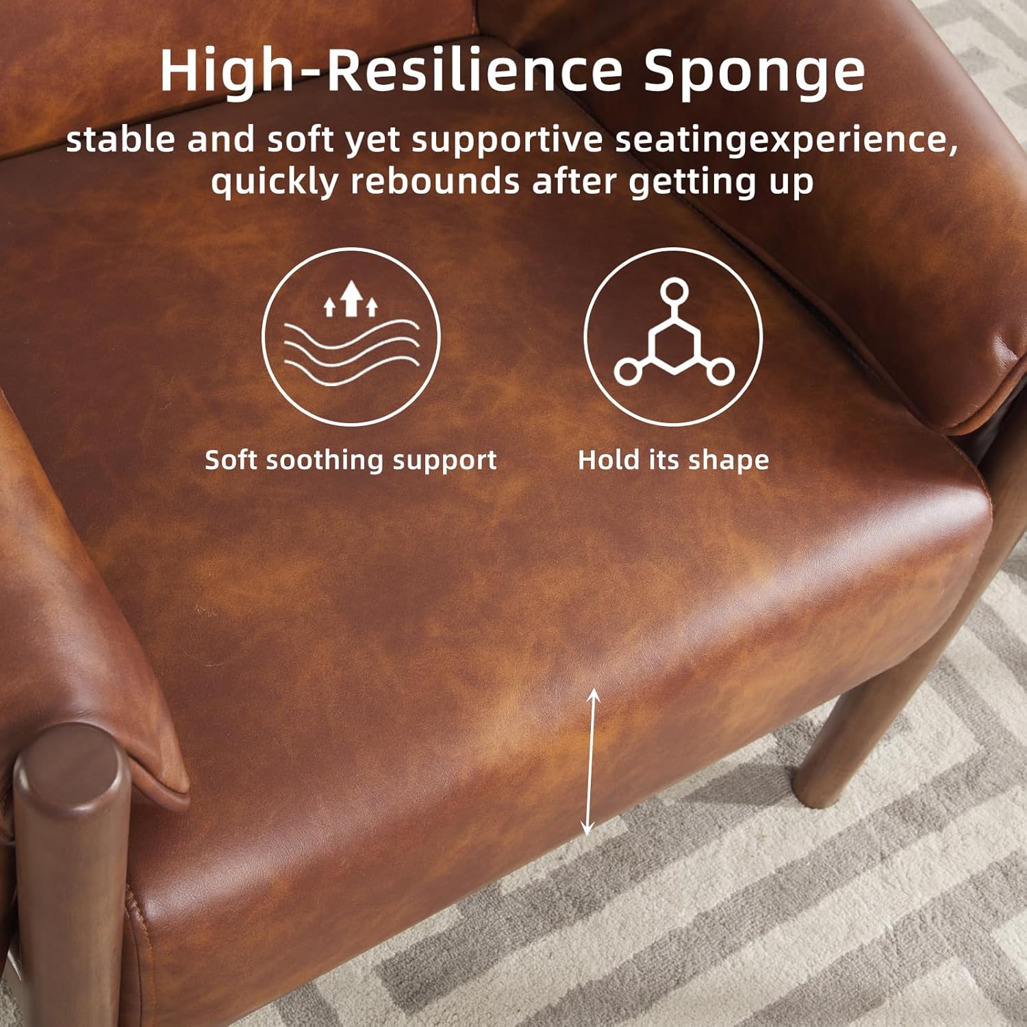 INZOY Faux Leather Armchair with Wood Frame, Mid Century Accent Chair with Removable Armrest Pads, Upholstered Living Room Chair, Reading Nook Chair for Bedroom Apartment, Camel