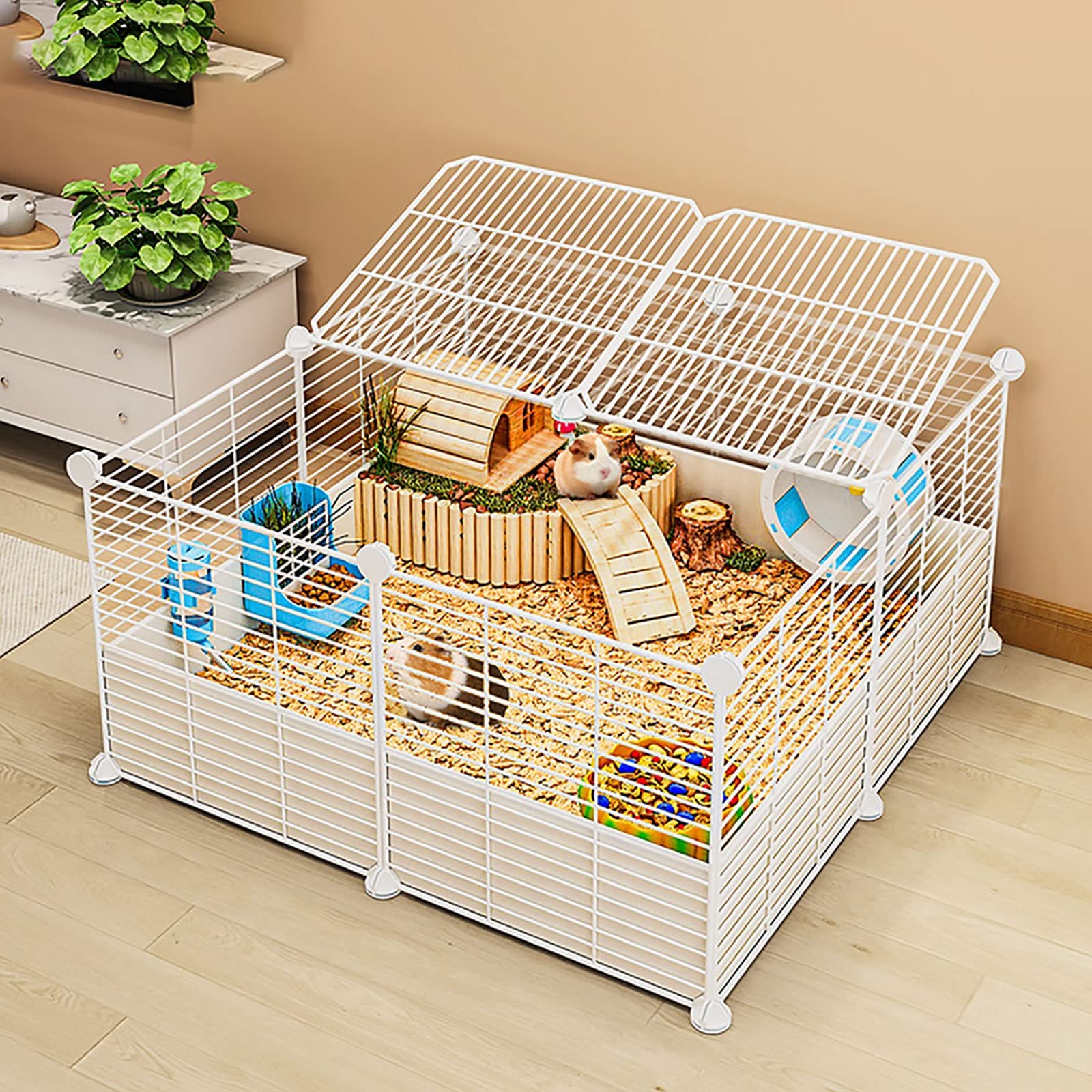 Cage blanche pour petits animaux modulable en enclos d'intérieur