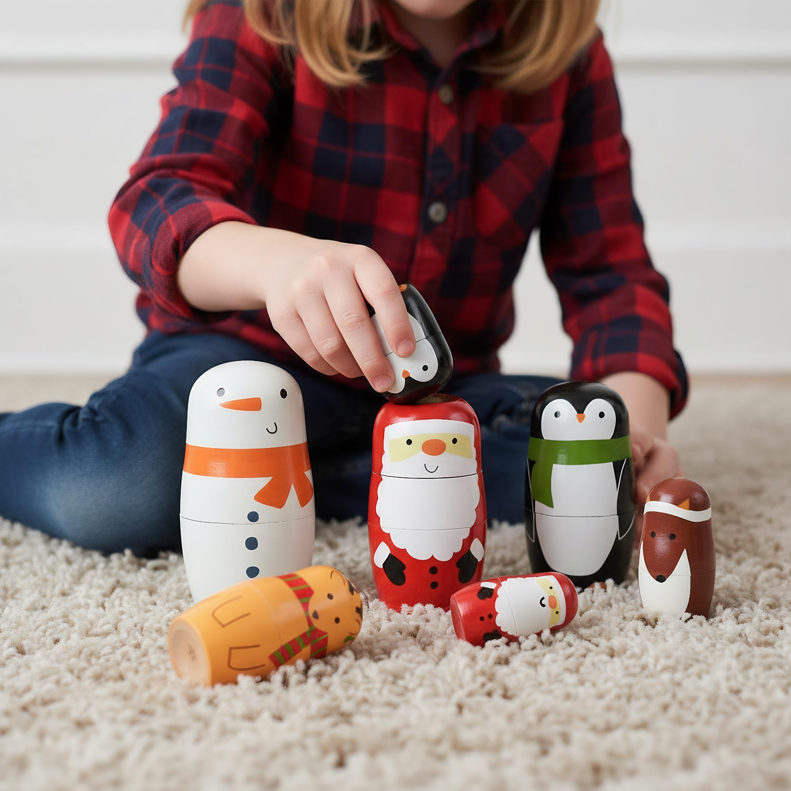 FOMIYES Russian Nesting Dolls for Christmas, Wood Nested Set, Christmas Russian Matryoshka Dolls for Kids 6pcs