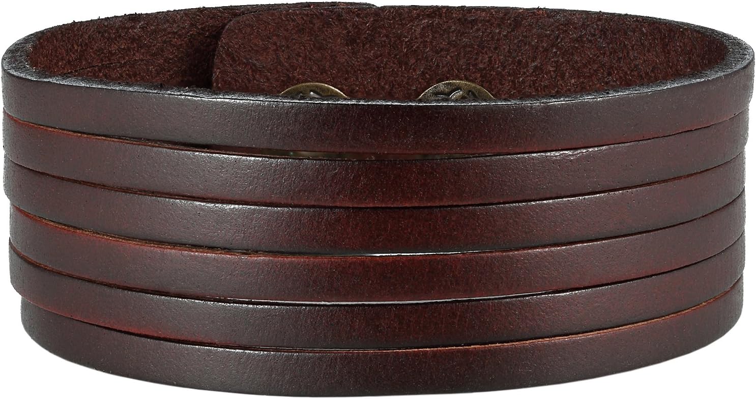 Urban Jewelry Pulseira masculina de couro genuíno durável e clássica (ajustável de 21 cm) (marrom) Urban Jewelry Pulseira masculina de couro genuíno durável e clássica (ajustável de 21 cm) (marrom)