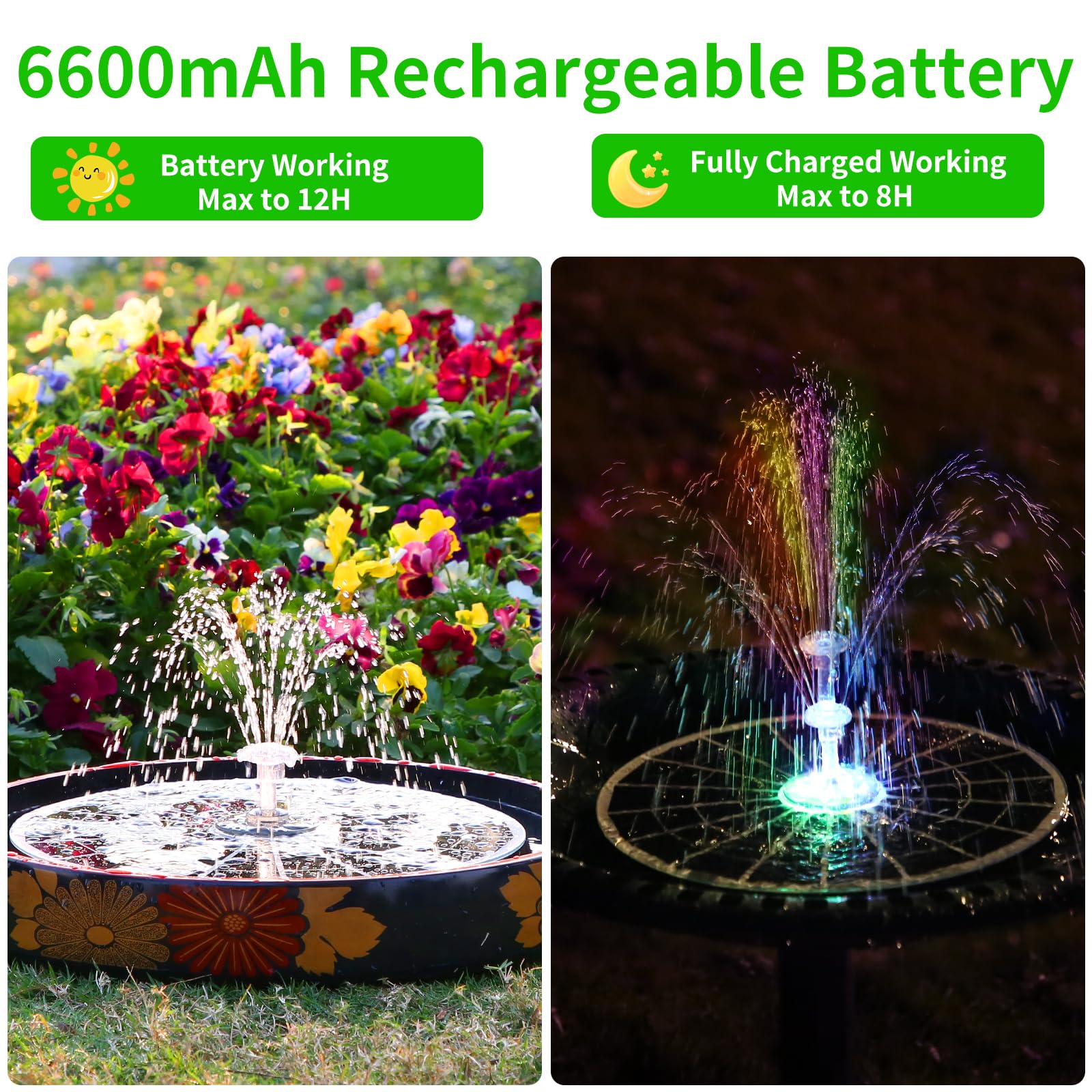 AISITIN 9W LED Solar Water Fountain with 6600mAh Battery - Image 4