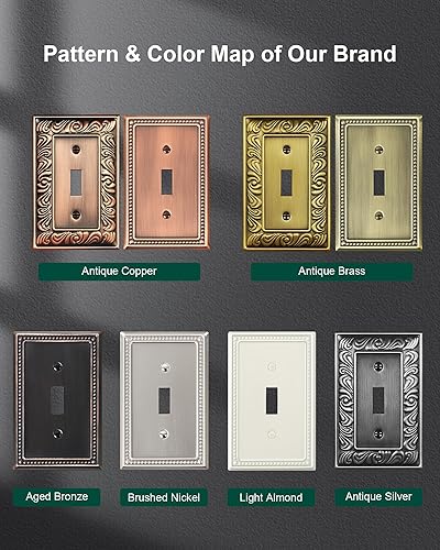 Miniatura 8 de Paquete de 4 placas de cubierta para interruptor de luz de palanca individual, cubiertas decorativas de perlas, placa de pared de metal almendra