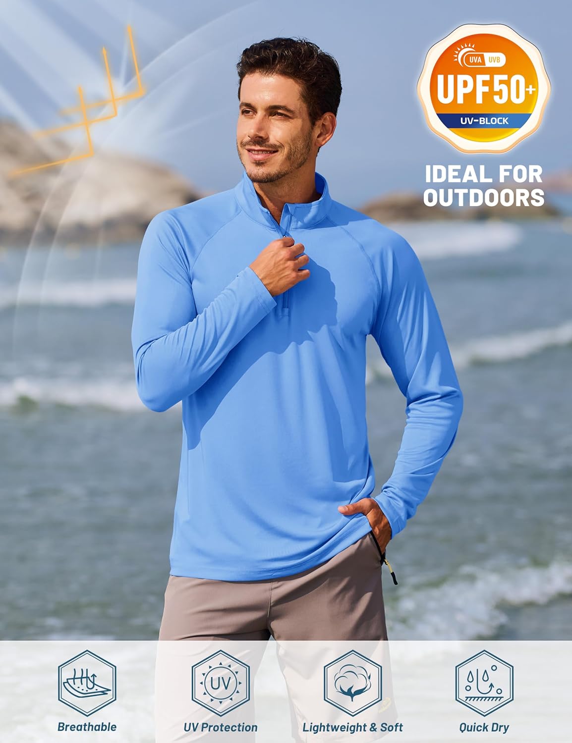 TACVASEN Men's Long Sleeve Athletic Shirts 1/4 Pullover Zip Sun Protection Rash Guard UPF 50+ Outdoor Running T-Shirts - Image 3