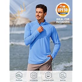 TACVASEN Long Sleeve Swim Shirts for UPF 50+ Sun Protection Pullover Shirts Quick Dry Rash Guard Outdoor 1/4 Zip Workout T-Shirts Light Blue S