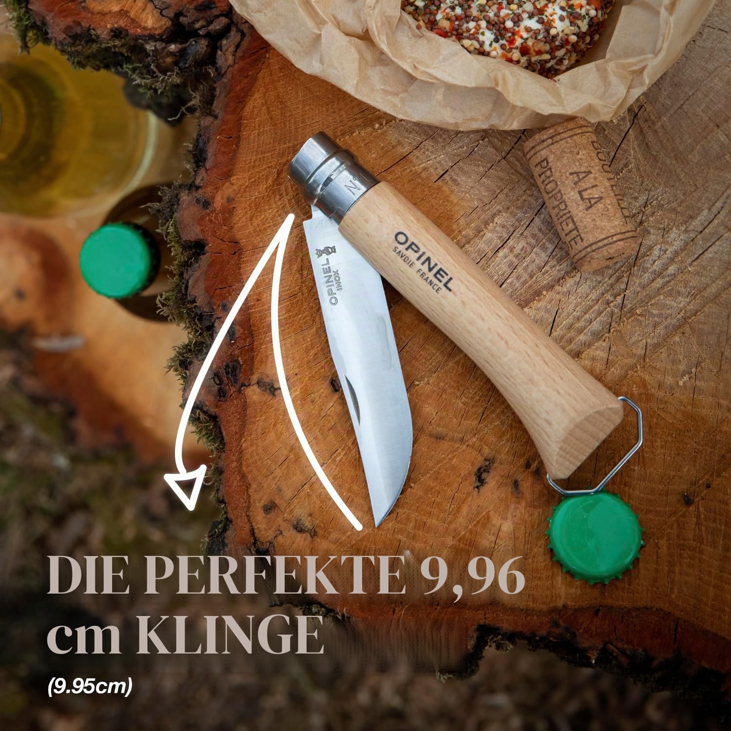 Opinel Taschenmesser No. 10, mit Korkenzieher und Kapselheber, aus rostfreiem Stahl, mit Buchengriff, Klingenlänge: 10cm, 254651, Braun