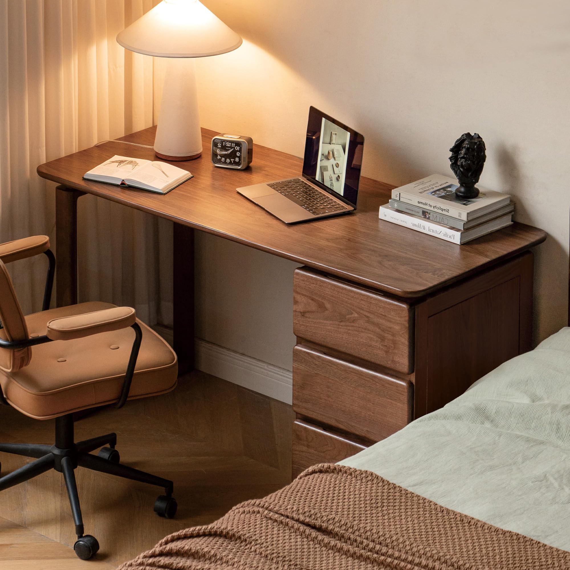 Computer Desk, Home Office Desk, Mid Century Modern Writing Desk with File Drawer for Study PC Desks 63" W