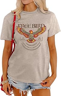 Women Vintage Free Bird Graphic T-Shirts Band Music Tees Short Sleeve Te...