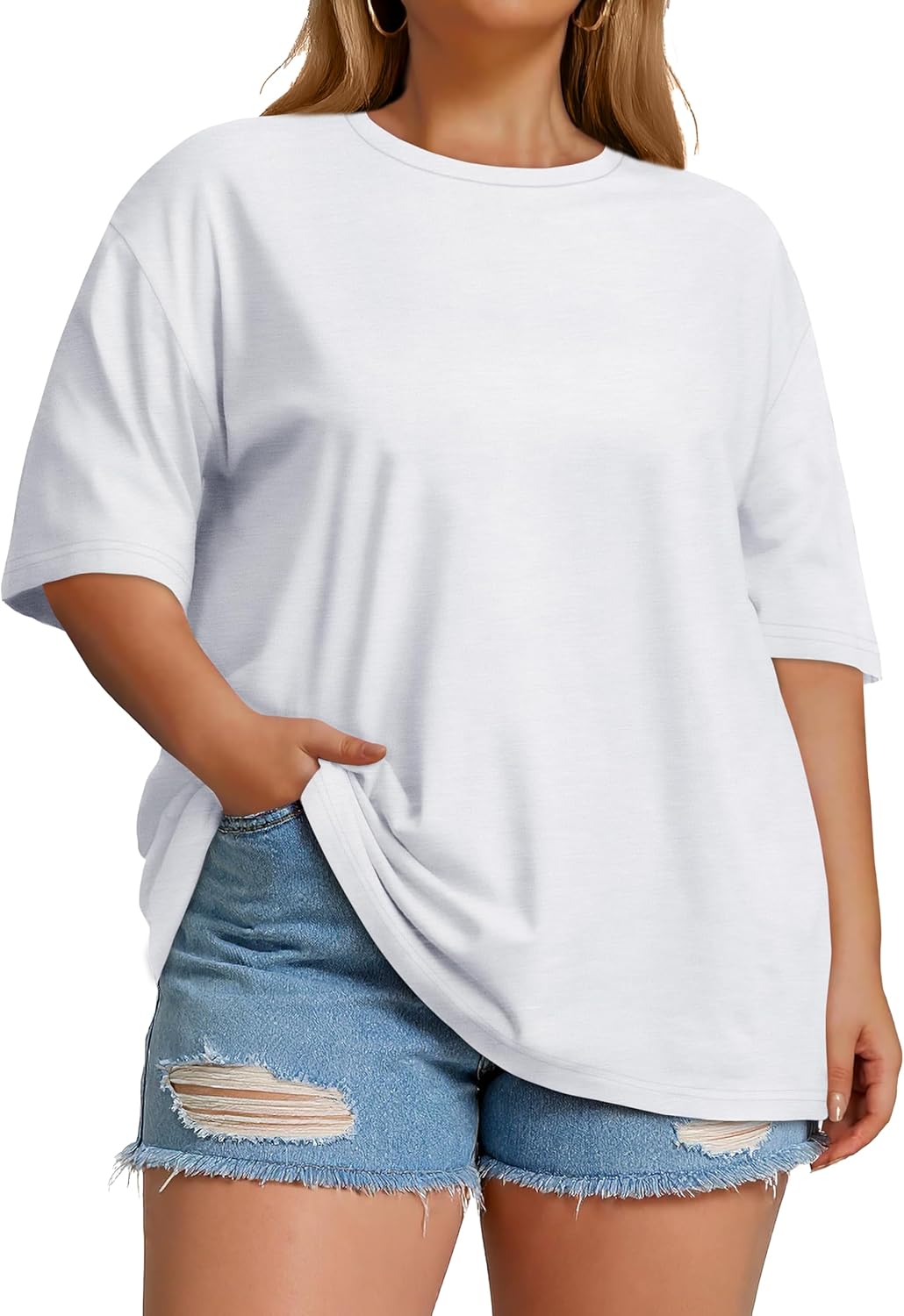 Plus Size Tops Casual Oversized Tshirts for Women Loose Fit Crew Neck Blouses Summer Basic Tees - Image 3