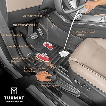TuxMat - for Tesla Model 3 2024-2026 Models - Custom Car Mats - Maximum Coverage, All Weather, Laser Measured - This Full Set Includes 1st and 2nd Rows