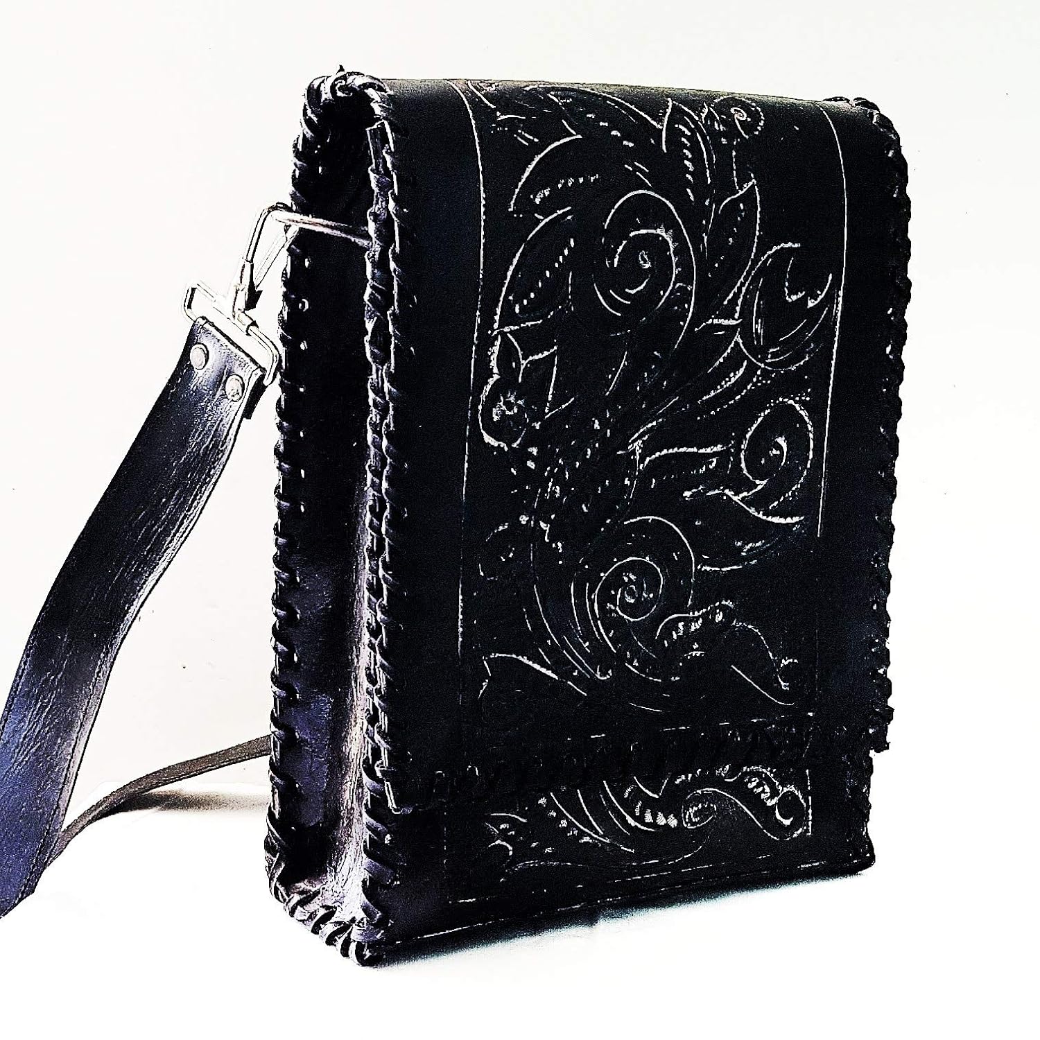 bolsa de piel cincelada tipo mariconera negra : Amazon.com.mx: Productos  Handmade