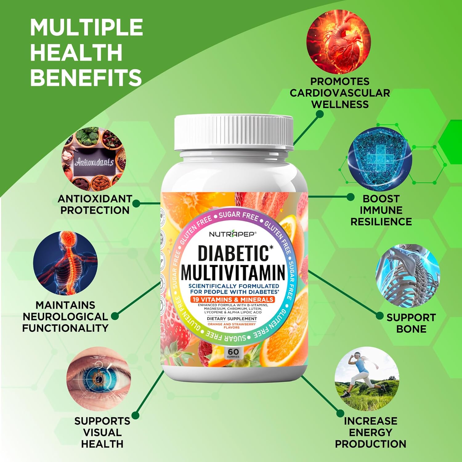 NutraPep Premium Multivitamin Chewable Gummies for Women & Men - Sugar-Free & Gluten Free Supplement Vitamins - Calcium Magnesium Zinc Manganese Thiamine Biotin…