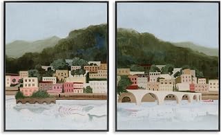 Mountain Town by Sea Scenic, 16 x 20 Inch Framed Giclée Print Set
