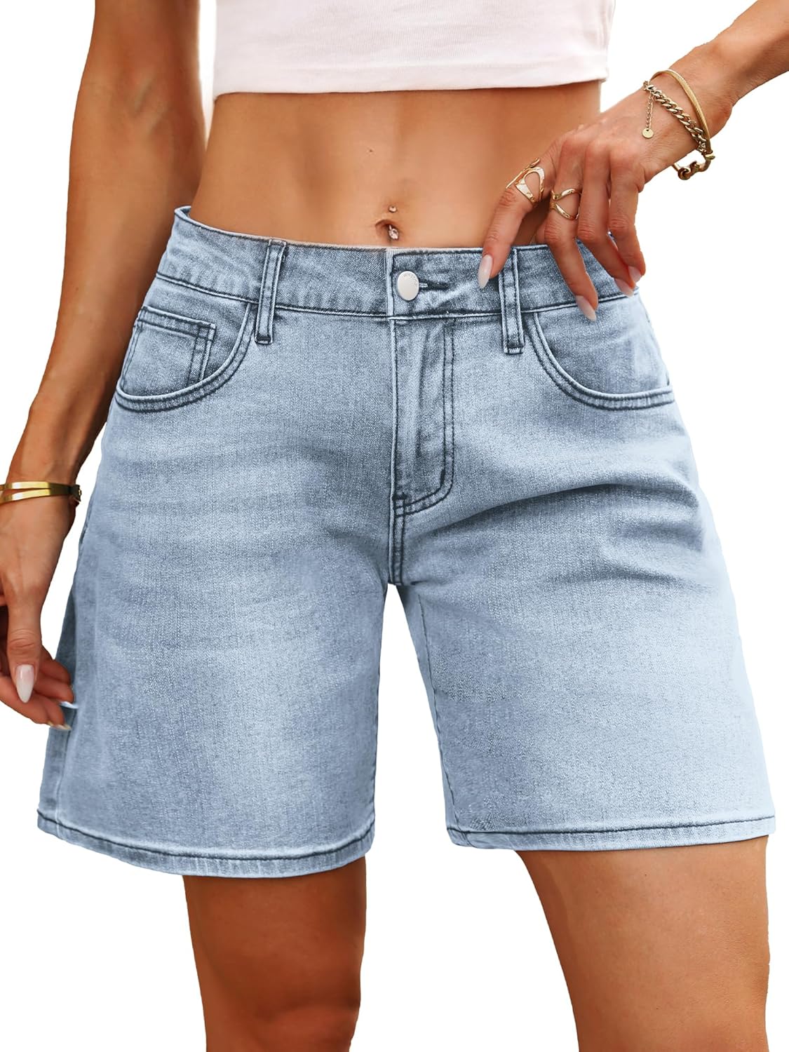 ELLEVEN Low Rise Jorts Denim Shorts for Women-Wide Leg Baggy Women Casual Jean Shorts