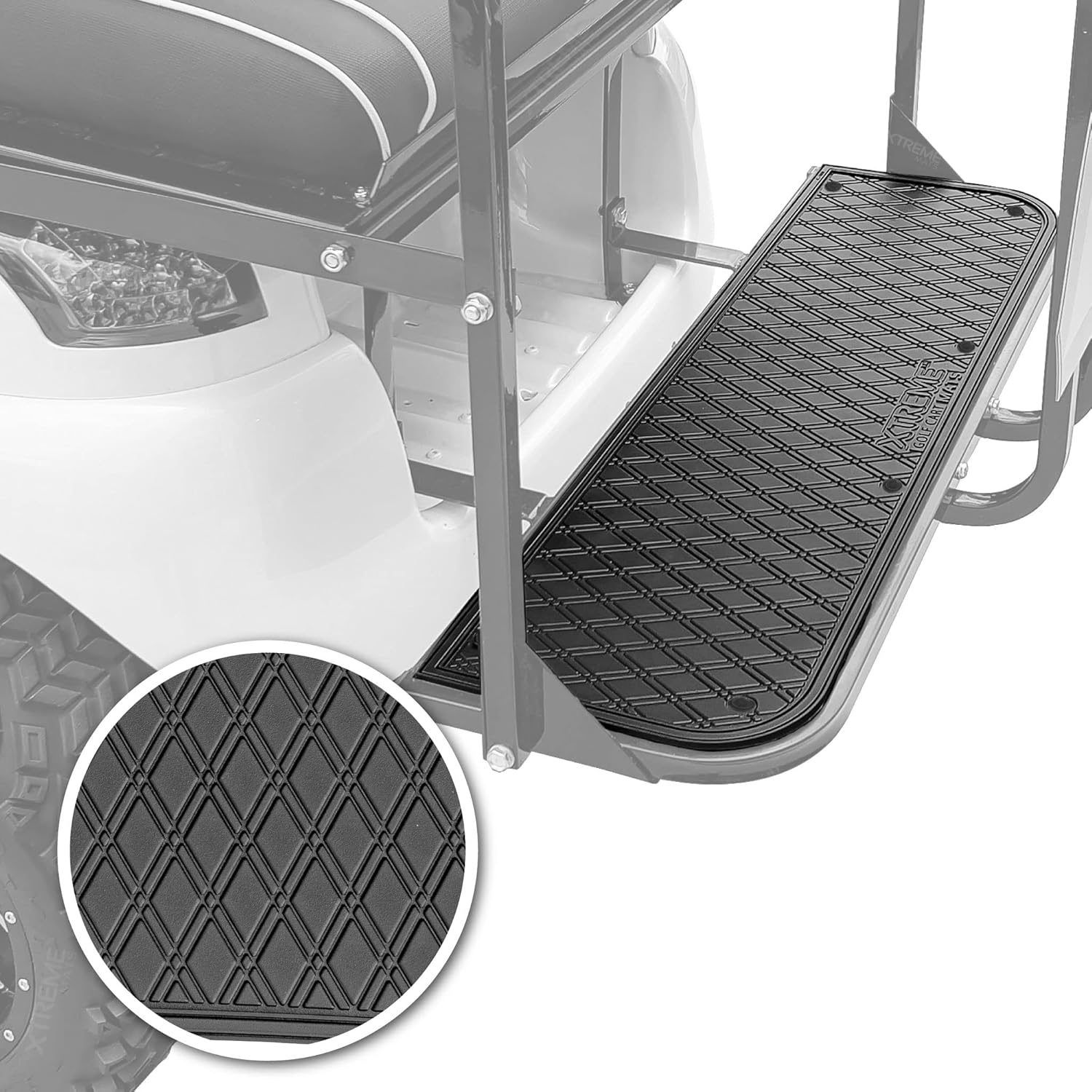 Xtreme MATS Golf Cart Mat for Rear-Facing Foot Rests, Rear Steps & Seat Kits - Rubber Liner Fits Genesis 150 / GTW Mach1 / MODZ Flip4 - All Black