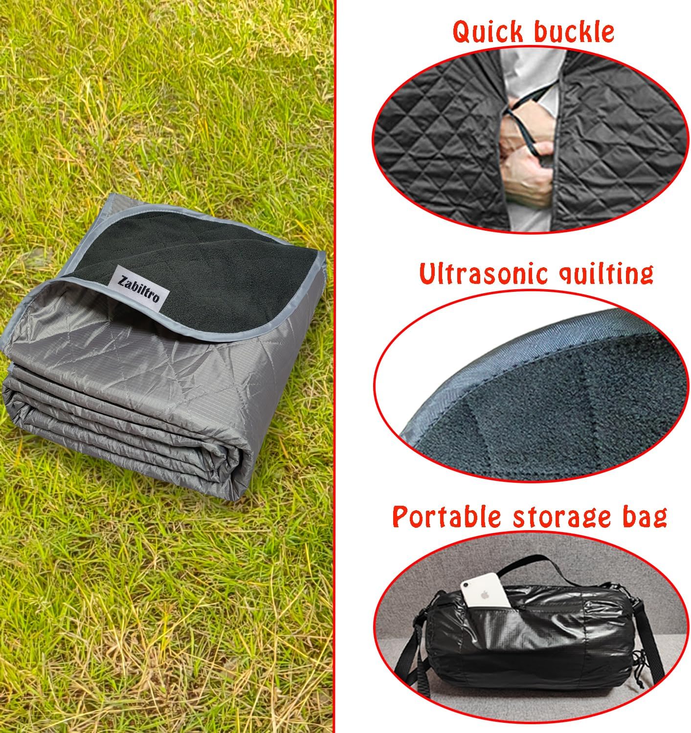 Grey Warm Outdoor Blanket + Picnic Mat Yellow