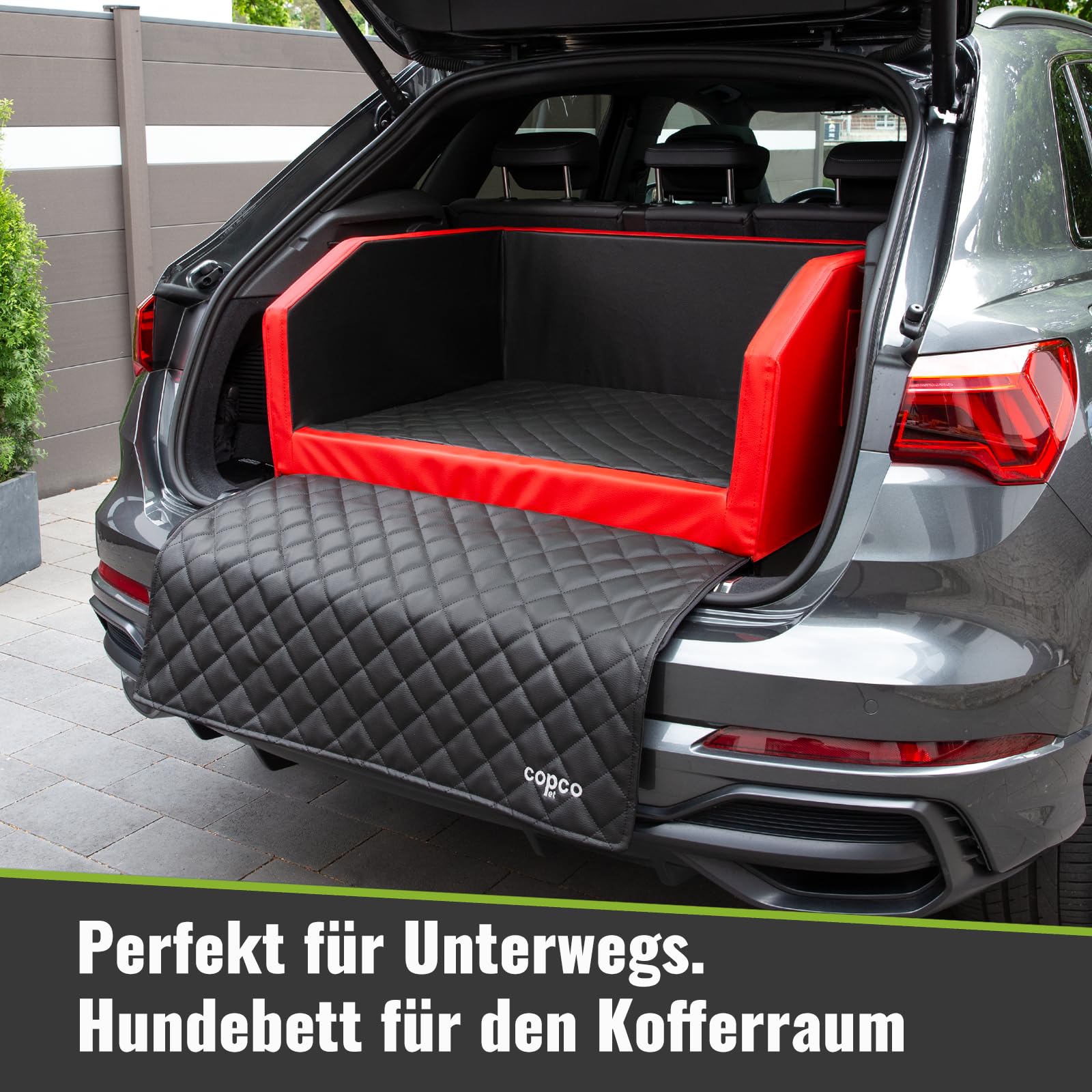 Hundebox Auto Kofferraumschutz Hund mit ladekantenschutz Kofferraum【Mit Tasche】 Kofferraum schutzmatte herausnehmbar - Hunde Autositz Wasserabweisend, hundetransportbox 70x55x38cm Rot/Schwarz